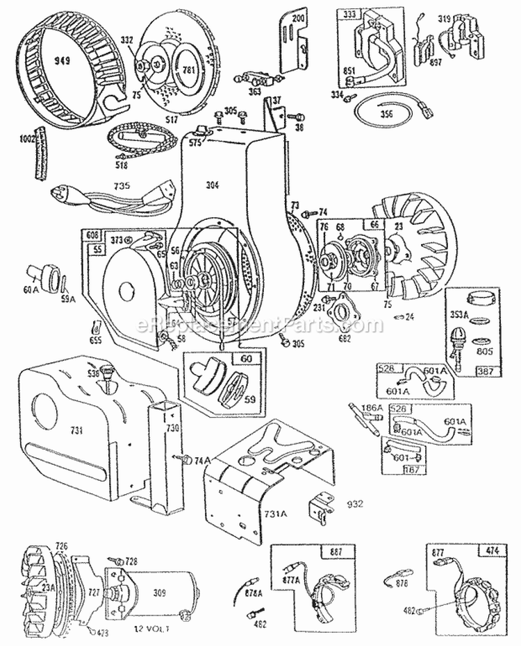 Blower HsgSno-GardRewind Diagram and Parts List for  Briggs and Stratton Engine